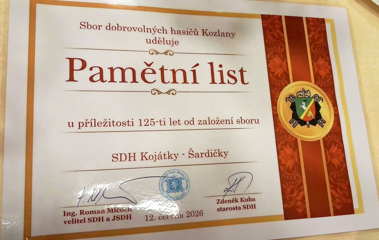 Kozlany — Výroční schůze 125 let SDH
